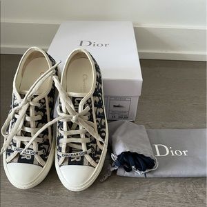 Dior Low Top Oblique Embroidered Sneakers, in 56B Deep Blue, Size 35 EU
